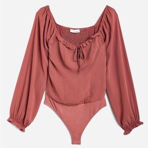 *OUT OF STOCK* Heatherly dark pink tie front body suit. Brand new